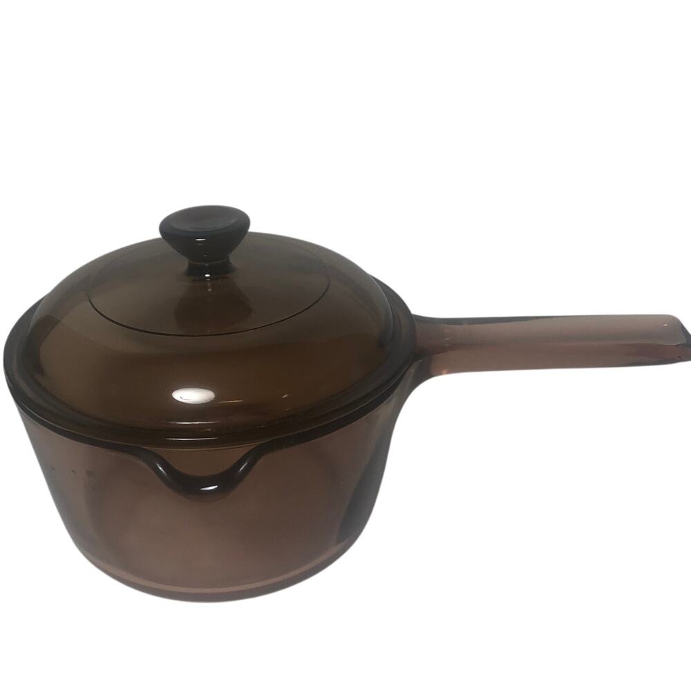 Corning Vision Ware Amber 1 Liter Sauce Pan Pot With Pour Spout & Lid USA